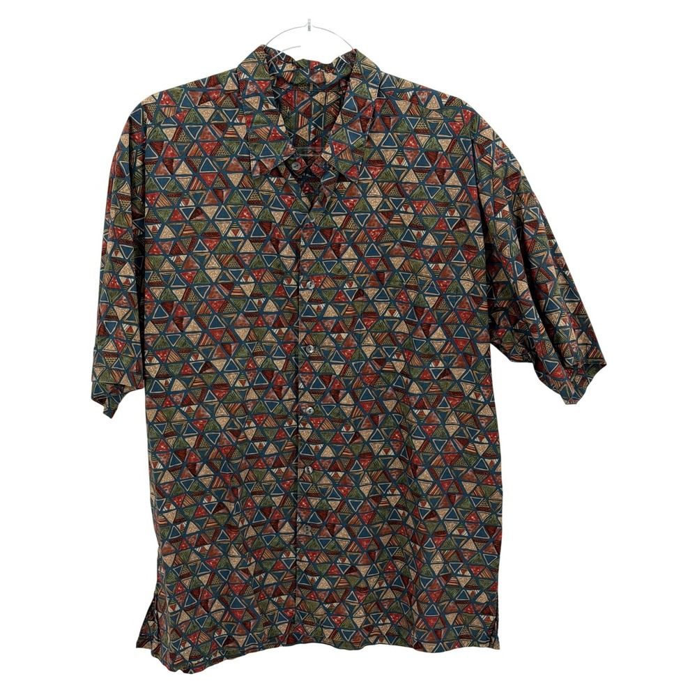 Tori Richard Shirt Men XL Red Green Geometric Hawaiian Button Up Vacation Casual